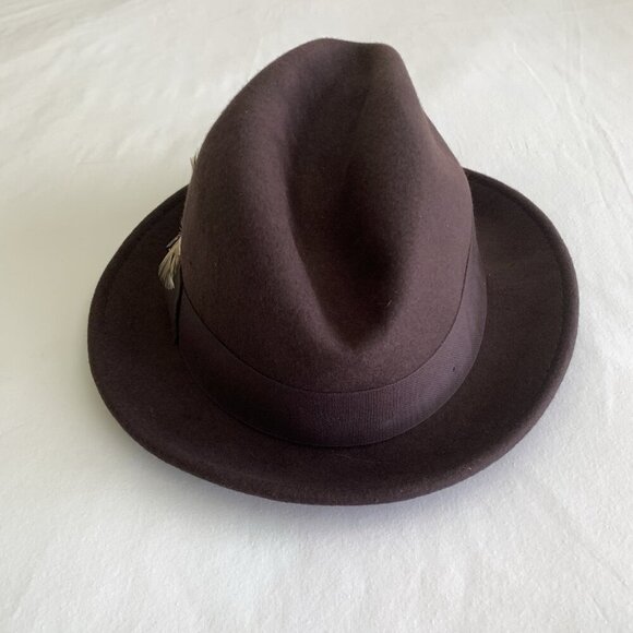 Jaxon Homburg Godfather Fedora Style Hat Men's 100% Wool Felt Dark Brown Large - Picture 7 of 16